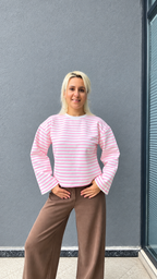 Çizgili Basic Sweat Pembe