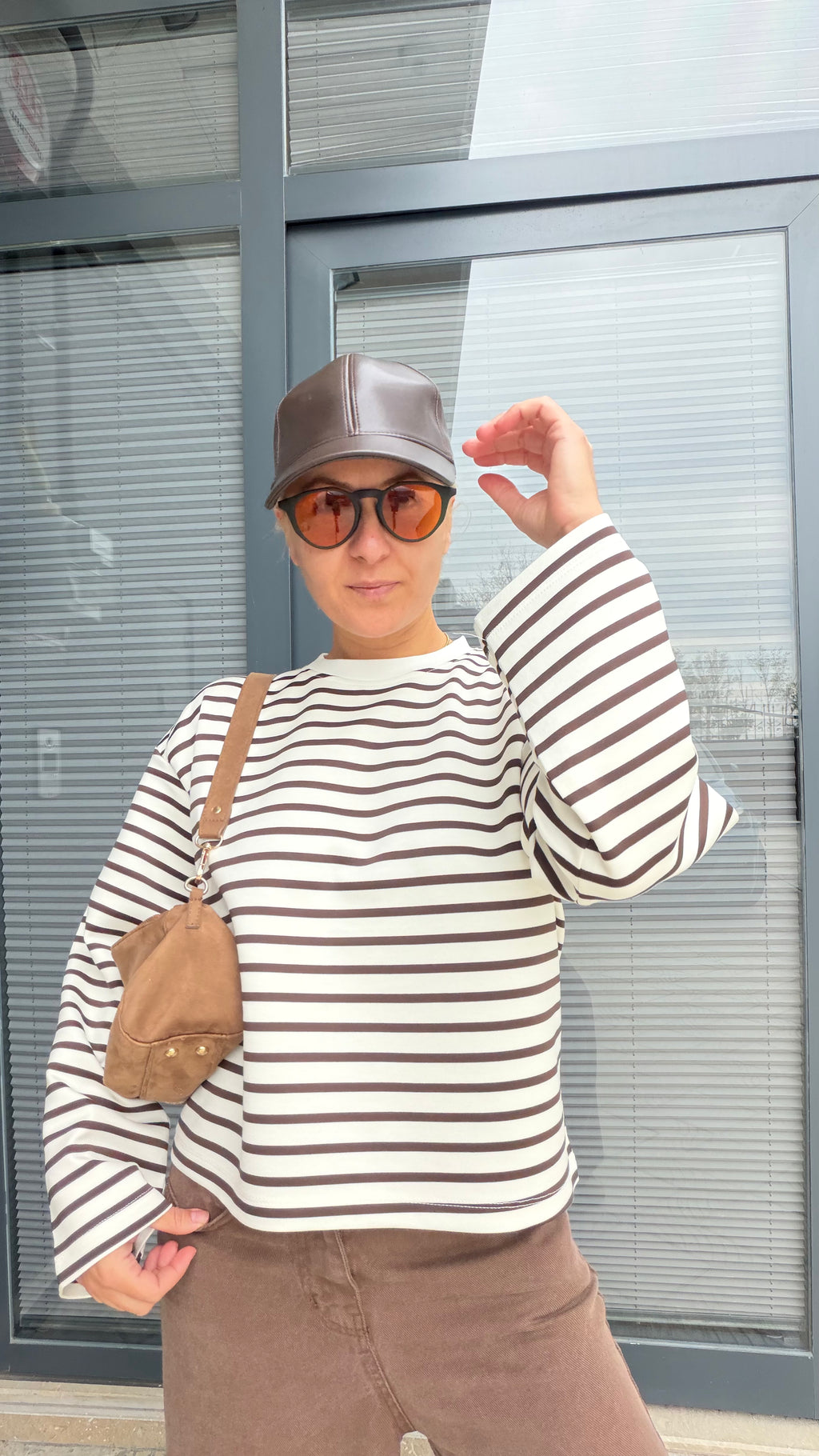Çizgili Basic Sweat Kahve