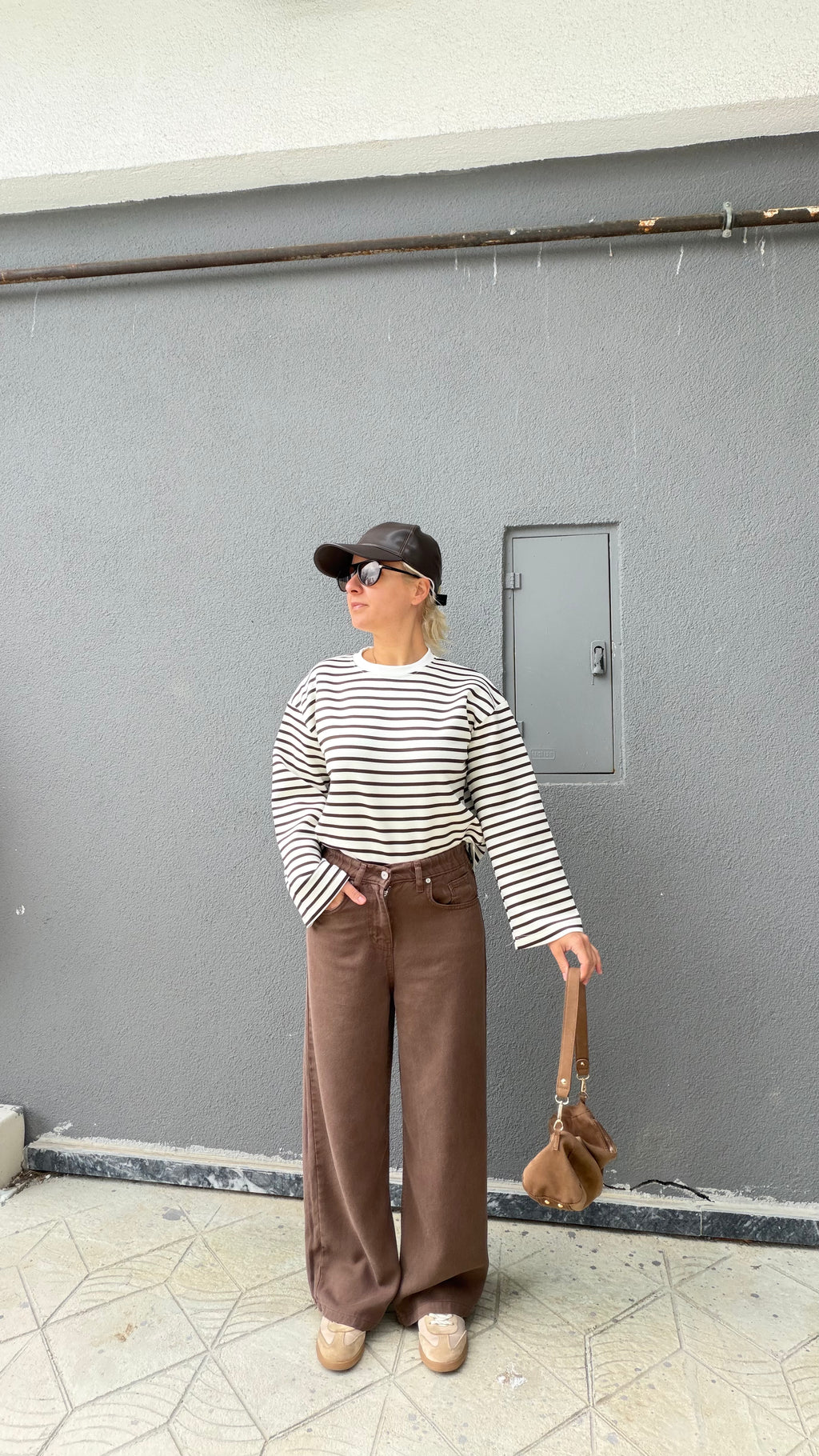 Çizgili Basic Sweat Kahve