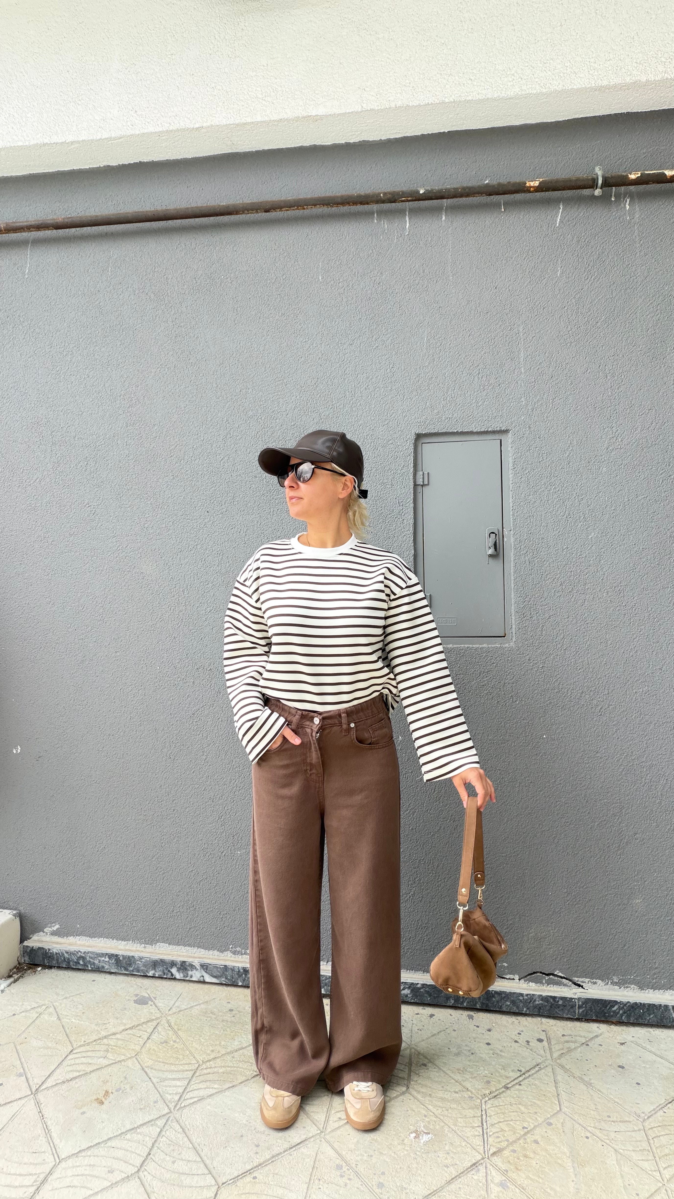 Çizgili Basic Sweat Kahve