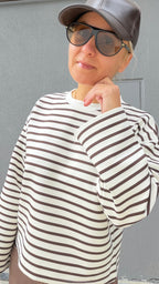 Çizgili Basic Sweat Kahve