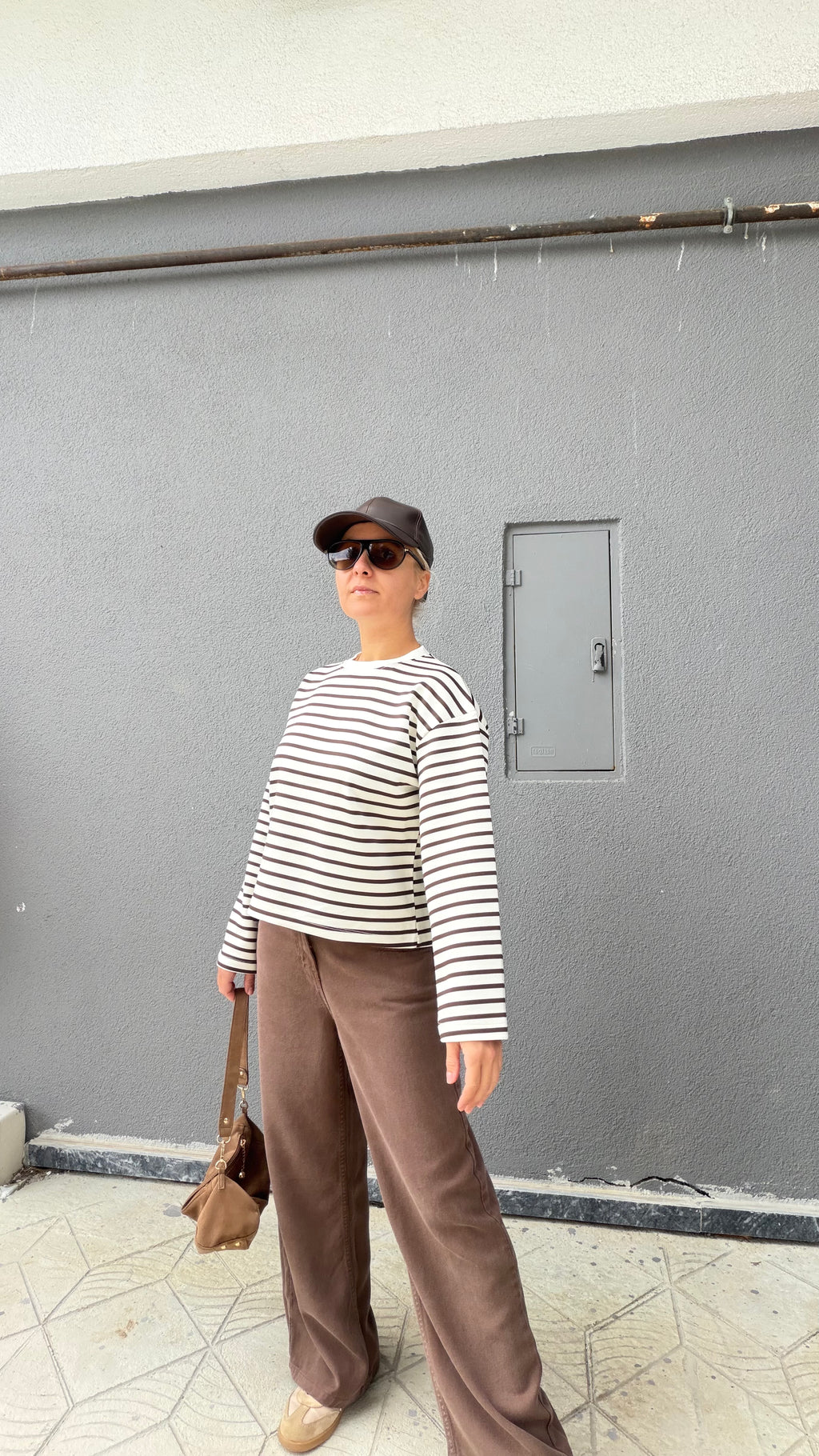 Çizgili Basic Sweat Kahve
