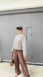 Çizgili Basic Sweat Kahve