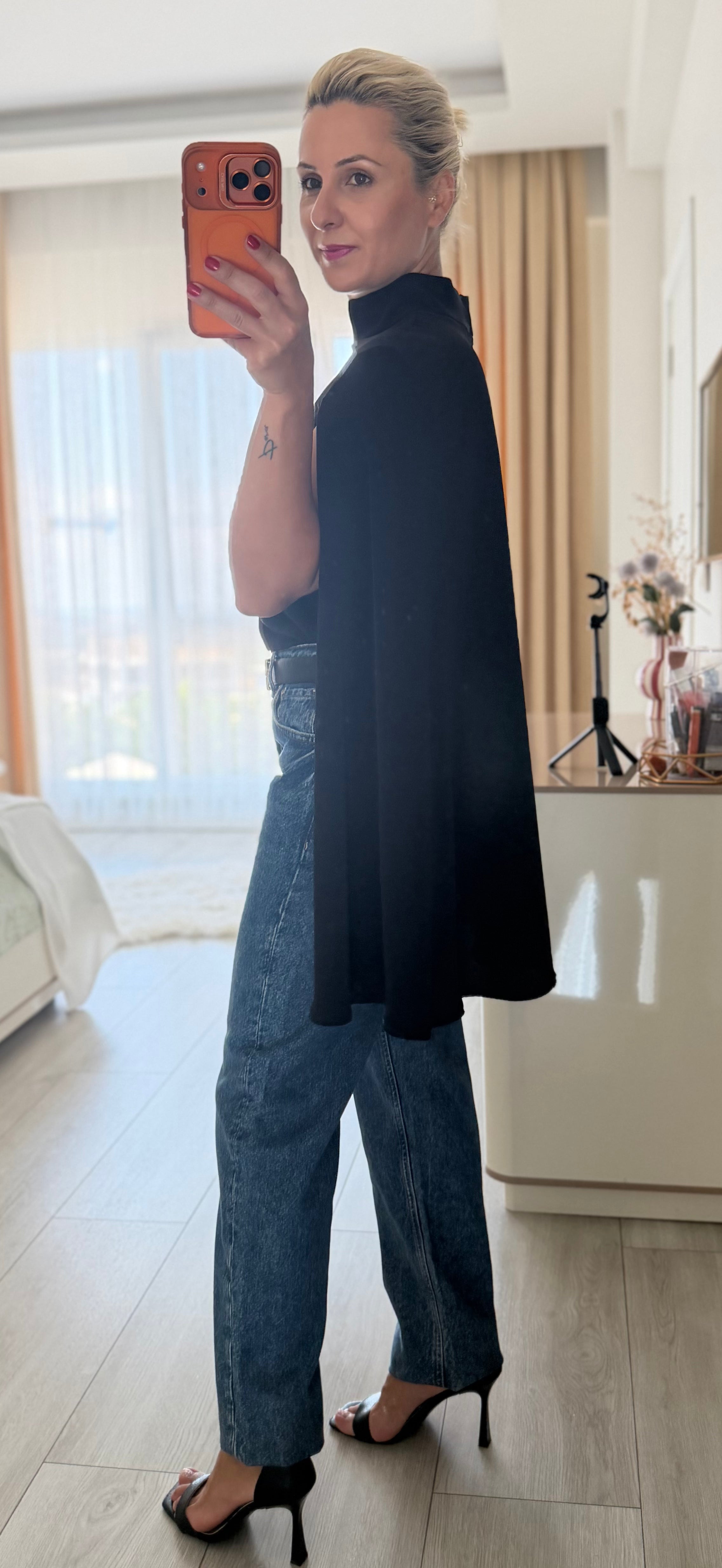 Tasarım Pelerin Bluz Siyah