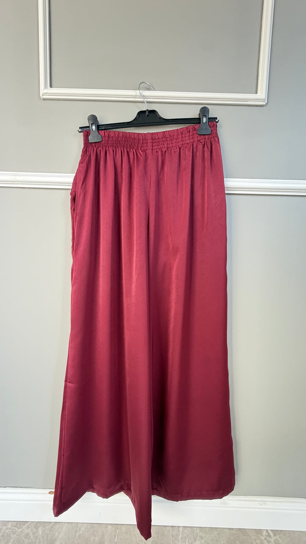 Bol Saten Kumaş Pantolon Bordo