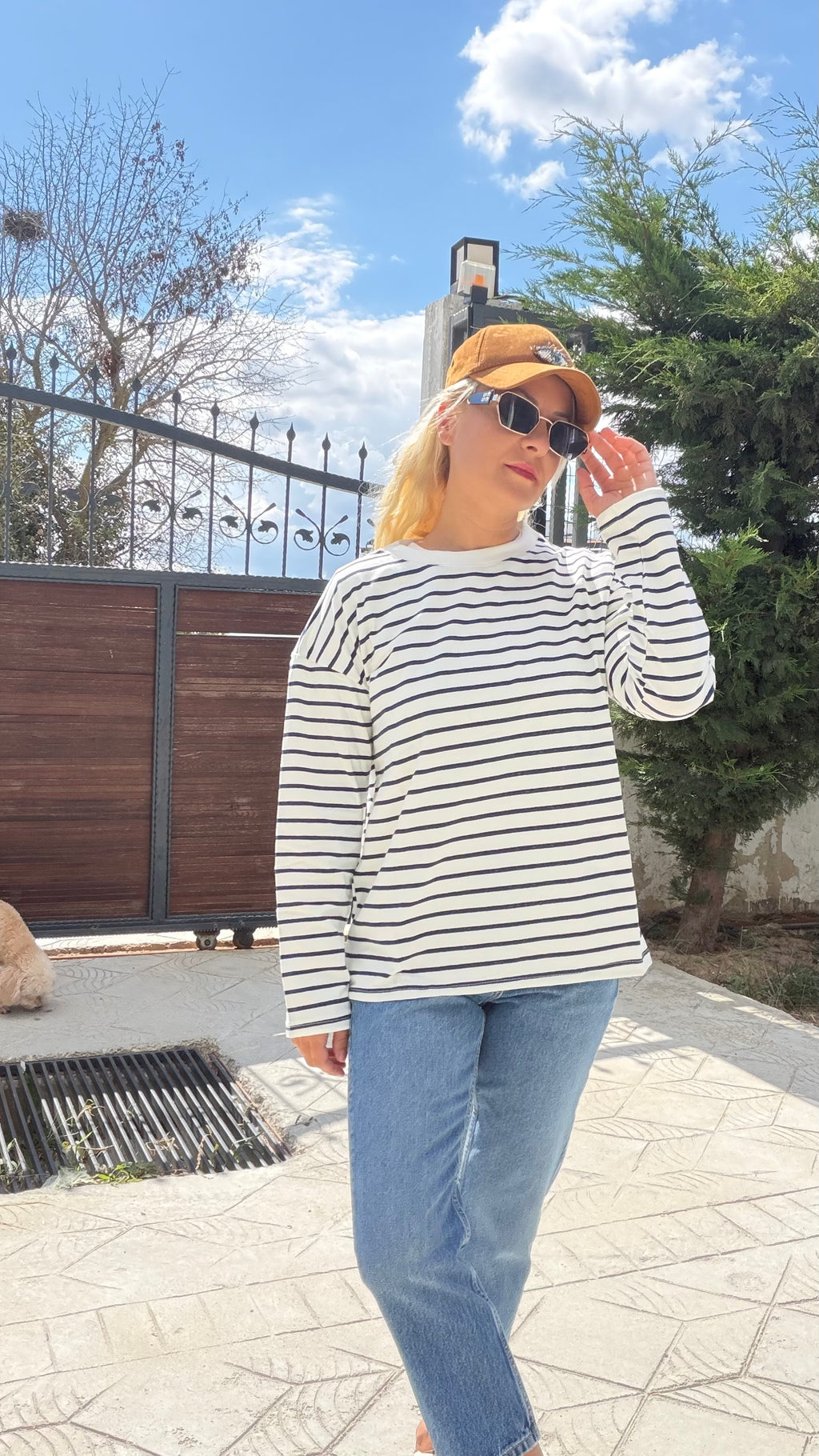 Çzigili Uzun Kol Sweat Beyaz