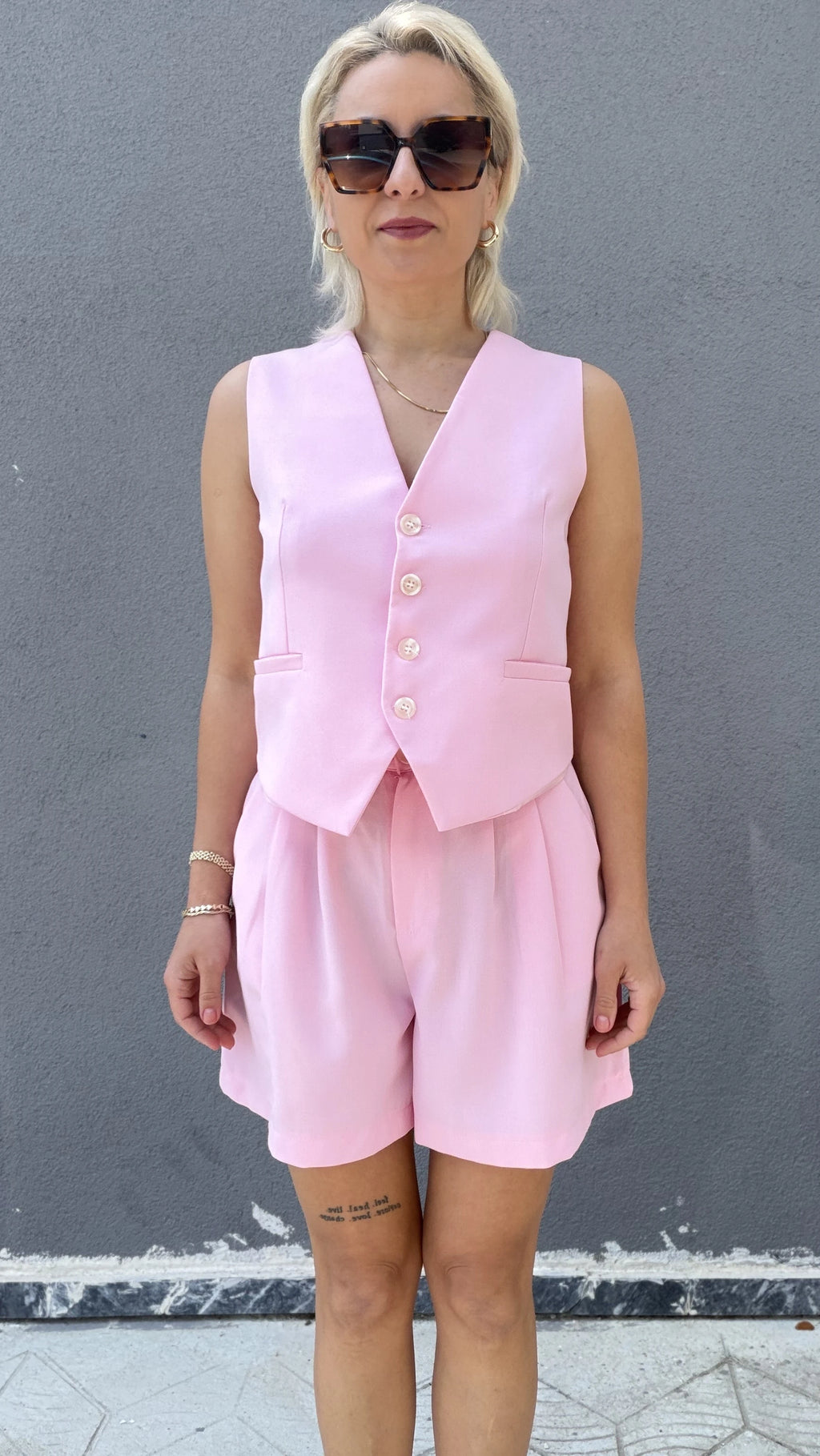 Yelekli Şort Takım Pembe - 2