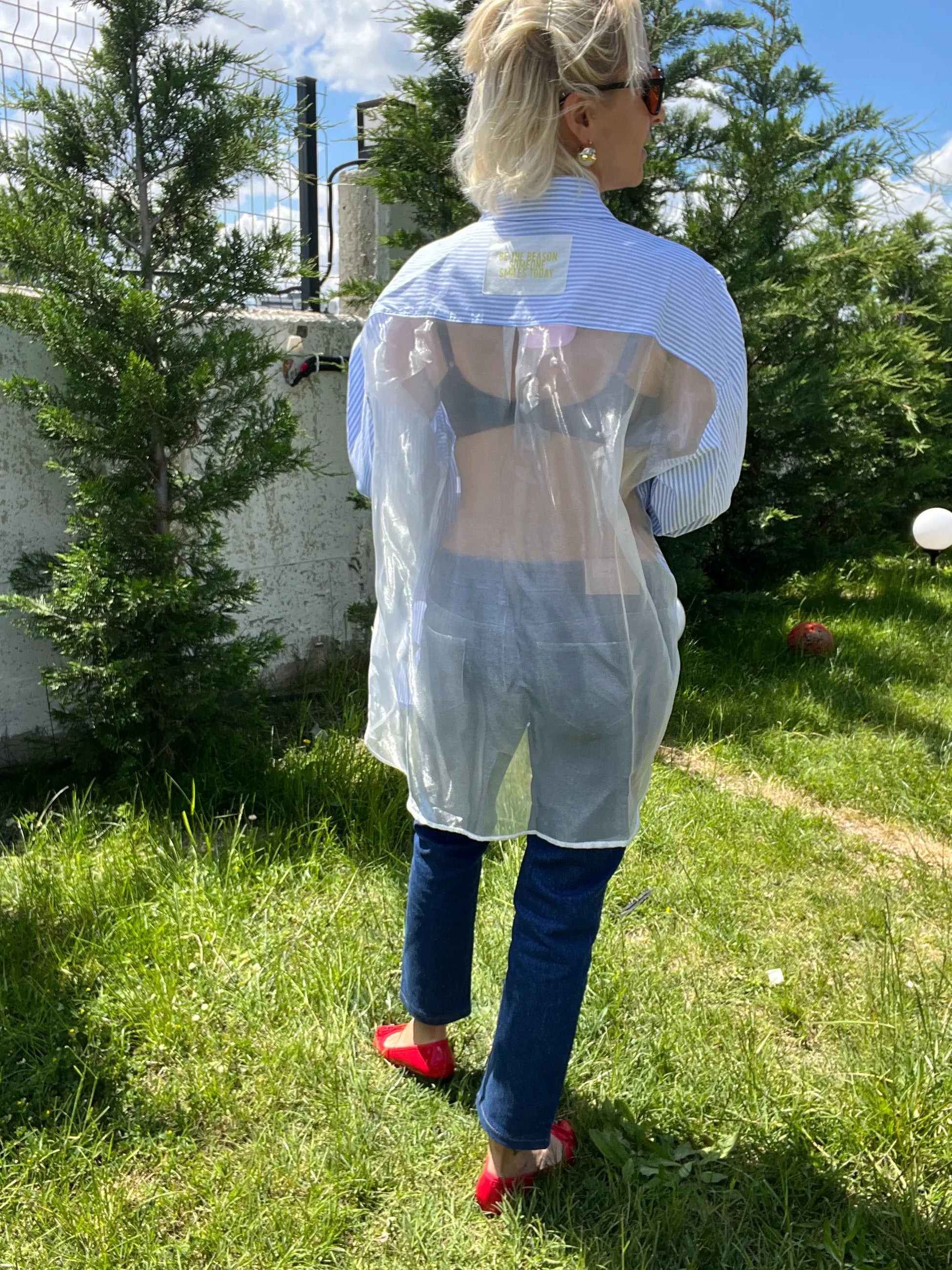 Baskı Detaylı Arkası Şifon Oversize Gömlek - 3