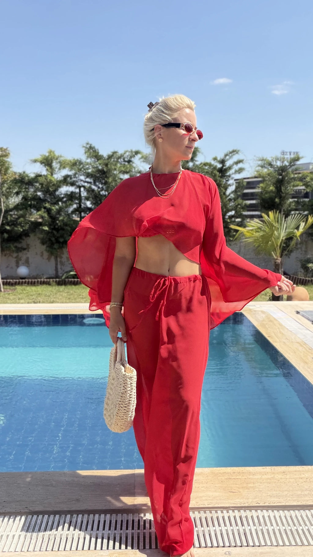 Transparan Takım Beachwear Kırmızı