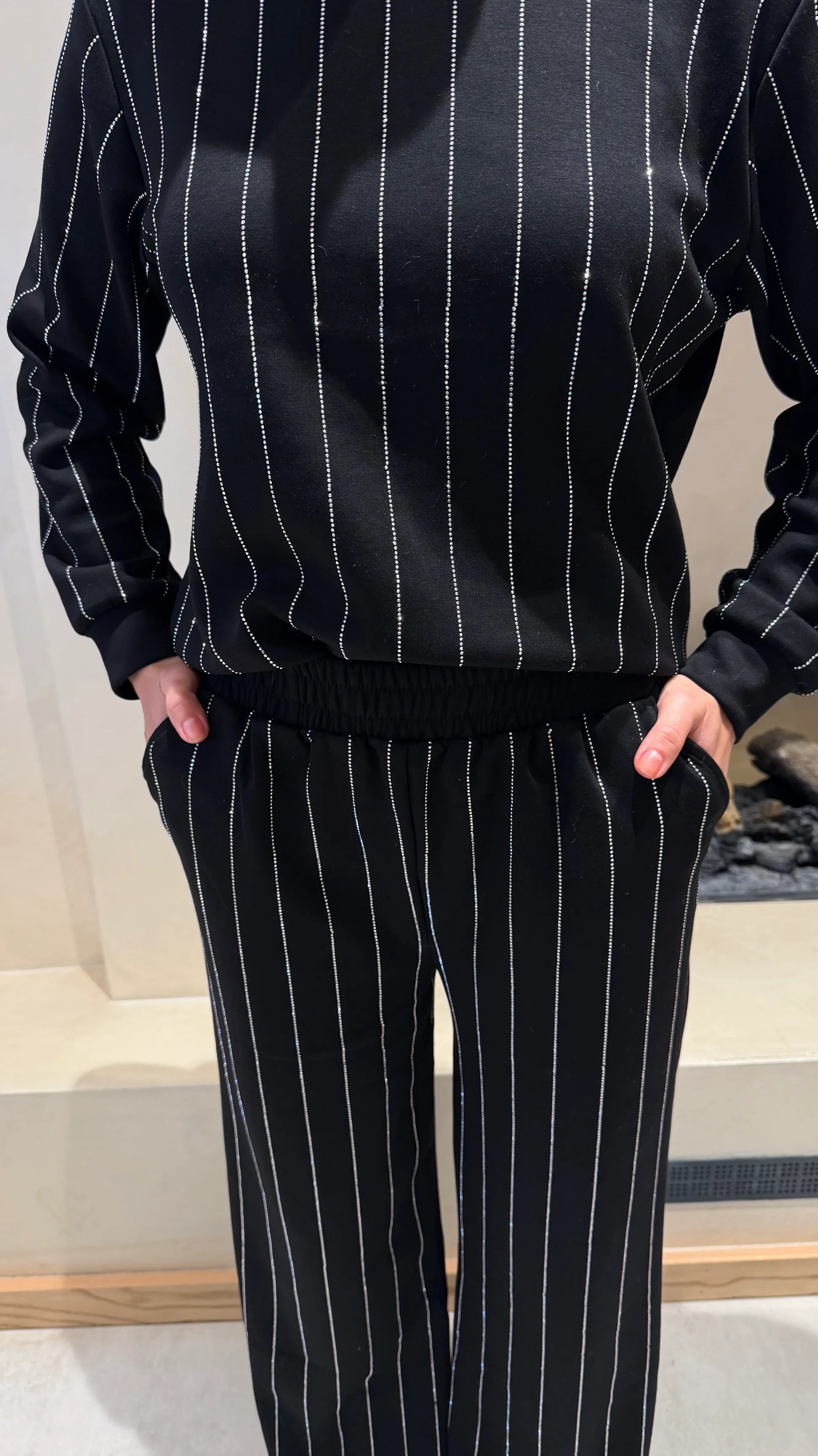 Taşlı Sweat Pantolon Takım Siyah - 2
