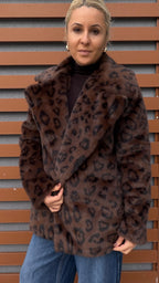 Kürklü Leopar Desen Kaban Kahve - 4