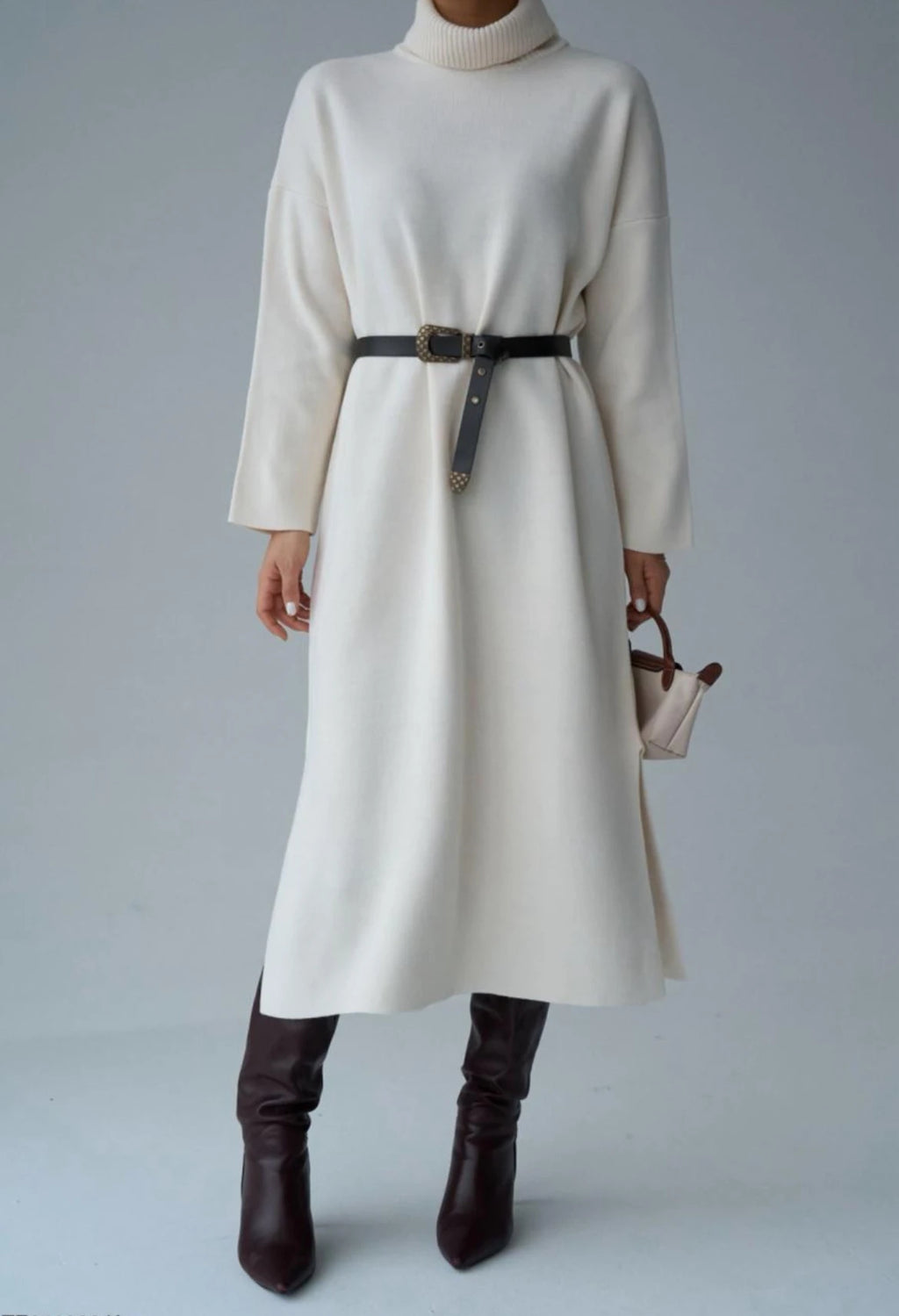 Triko Midi Elbise Krem - 5