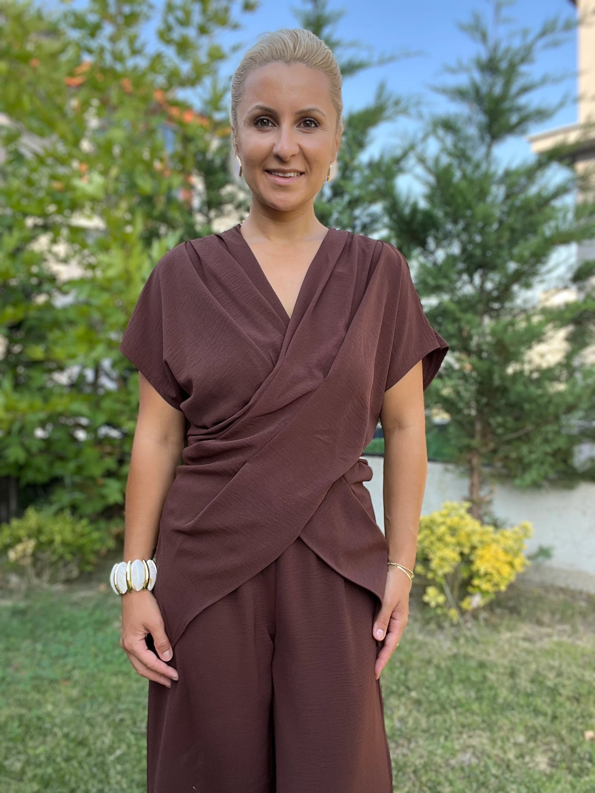 Asimetrik Kesim Pantolon Bluz Takım - 4