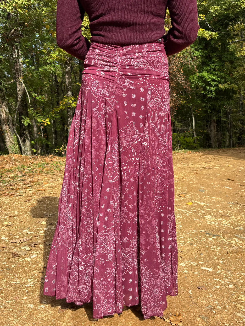 Şal Desen Şifon Etek Bordo - 3