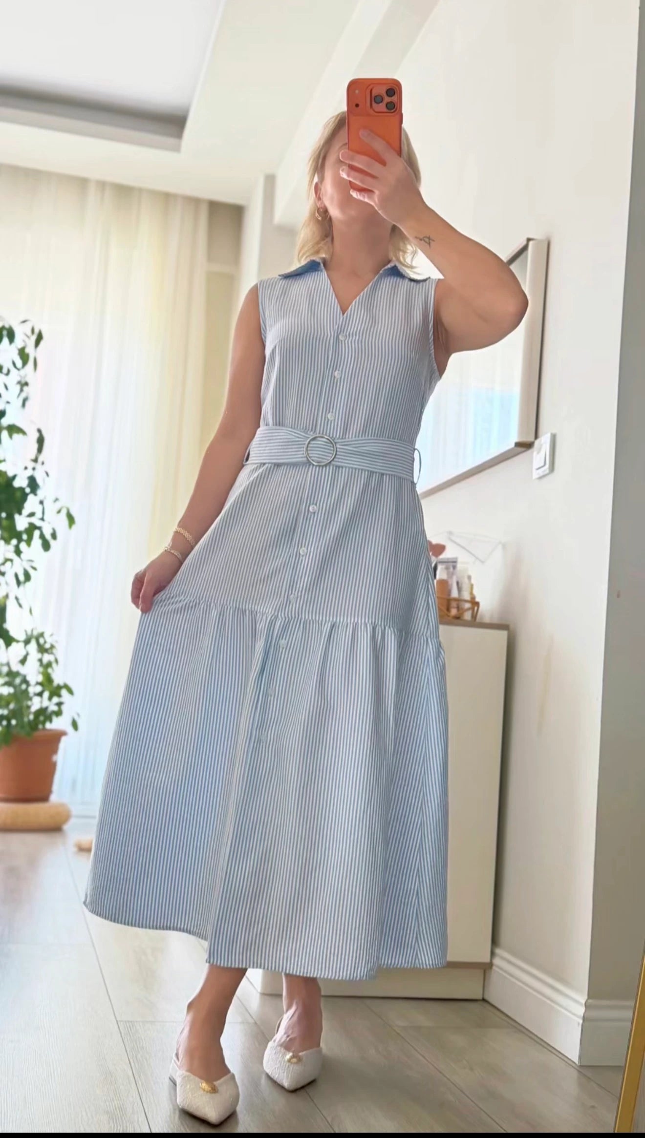 Mavi Çizgili Elbise - 3