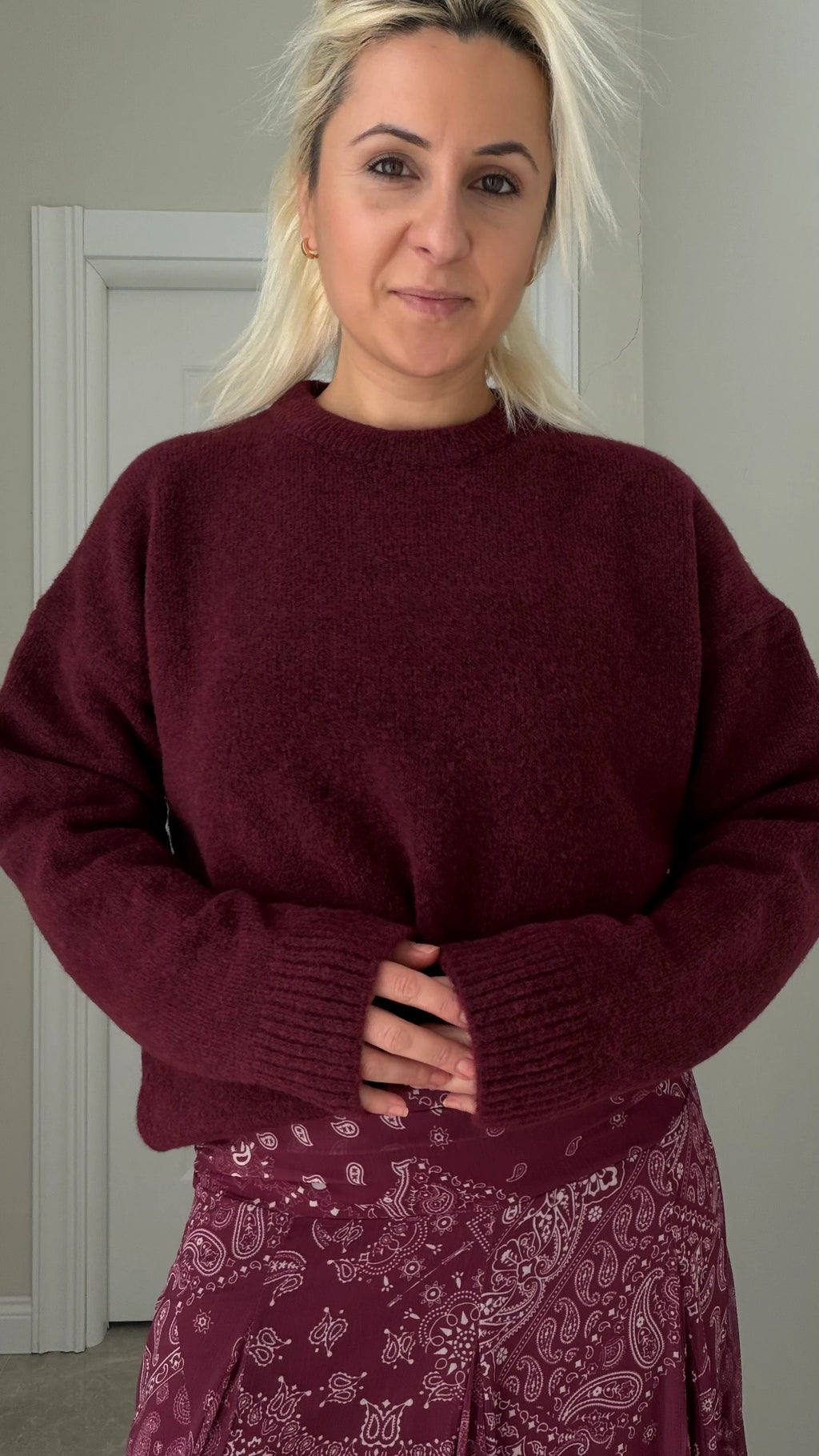 Basic Triko Kazak Bordo Renk