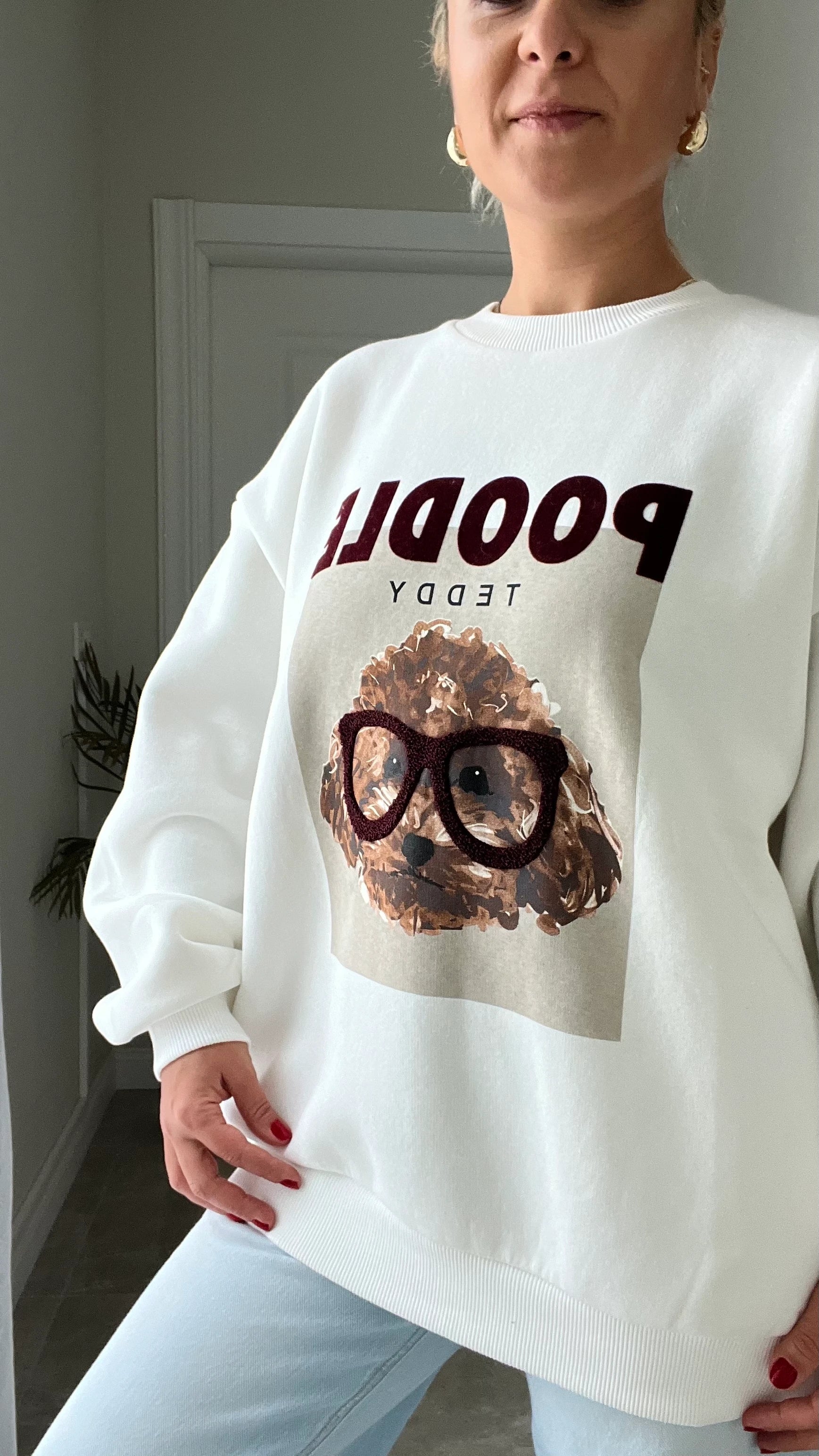 Oversize Kalıp Baskılı Sweatshirt - 4