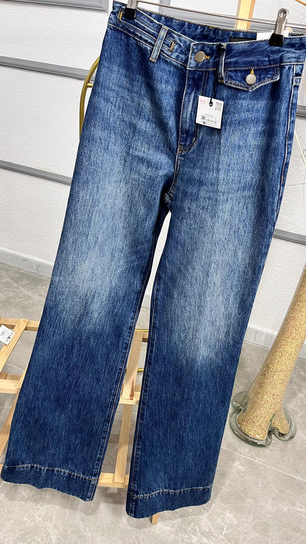Mavi Yüksek Bel Flare Jean - 4