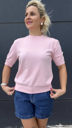 Bisiklet Yaka Kısa Kol Triko Bluz Pembe - 3