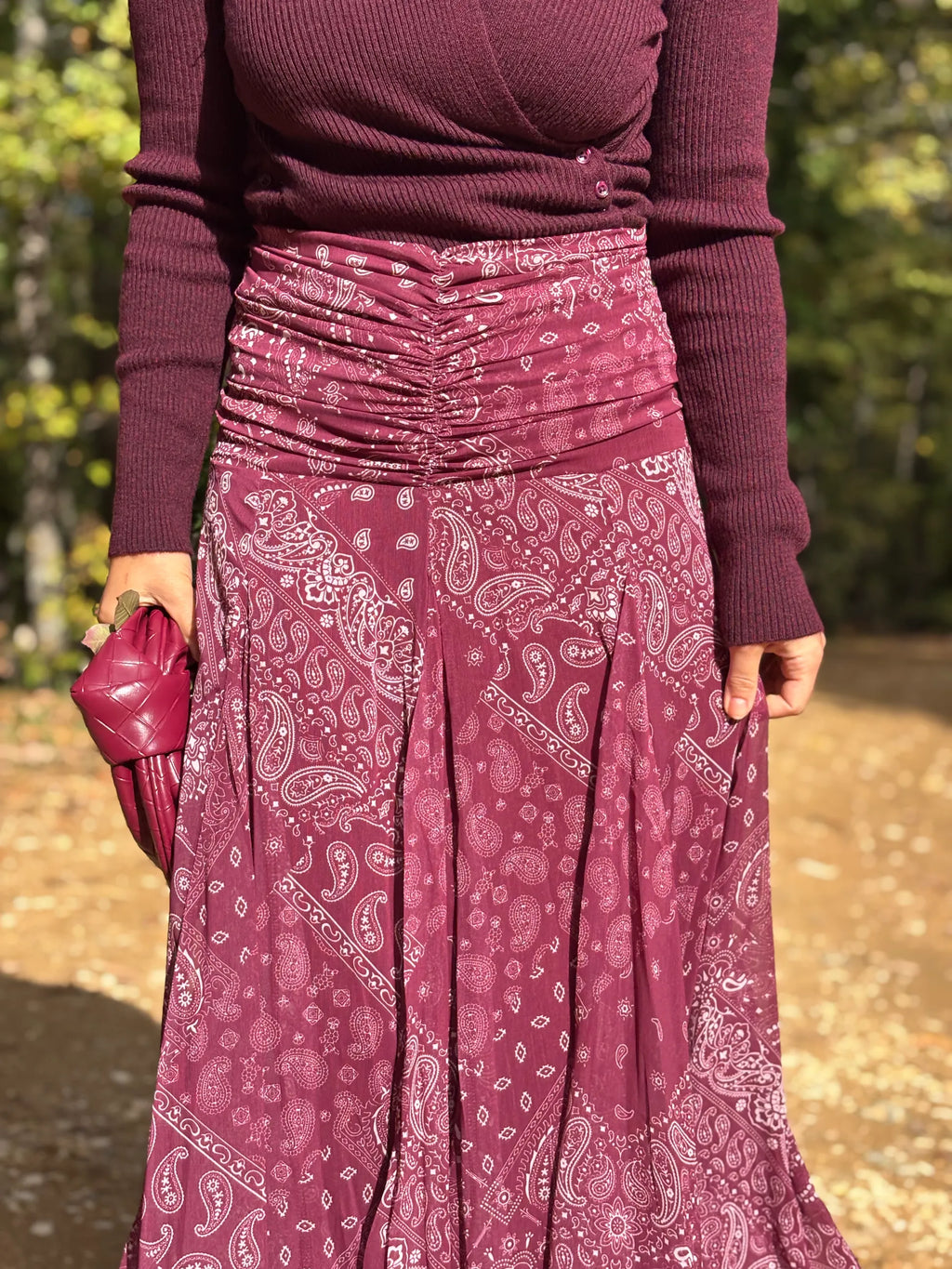 Şal Desen Şifon Etek Bordo - 2