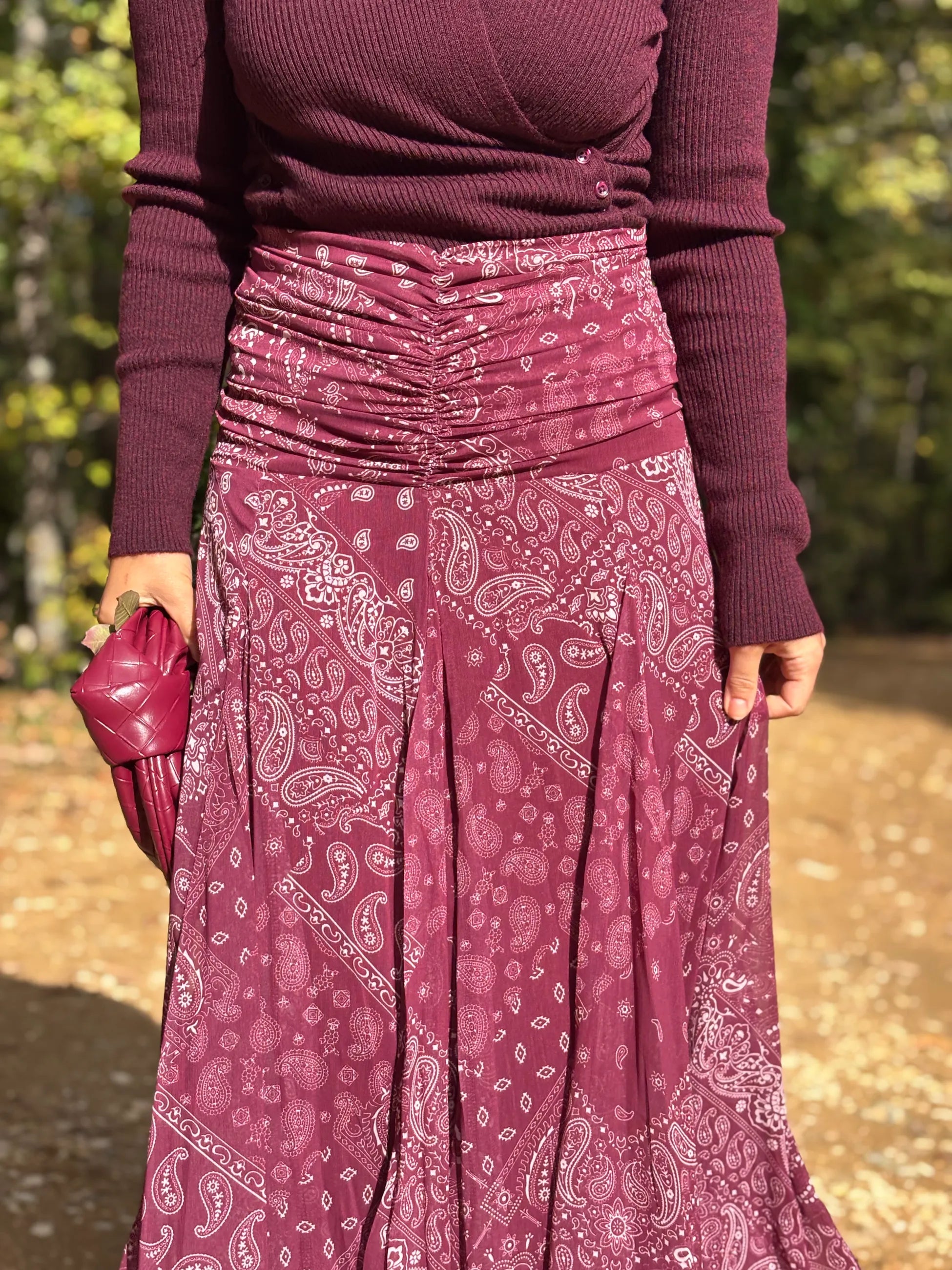 Şal Desen Şifon Etek Bordo - 2