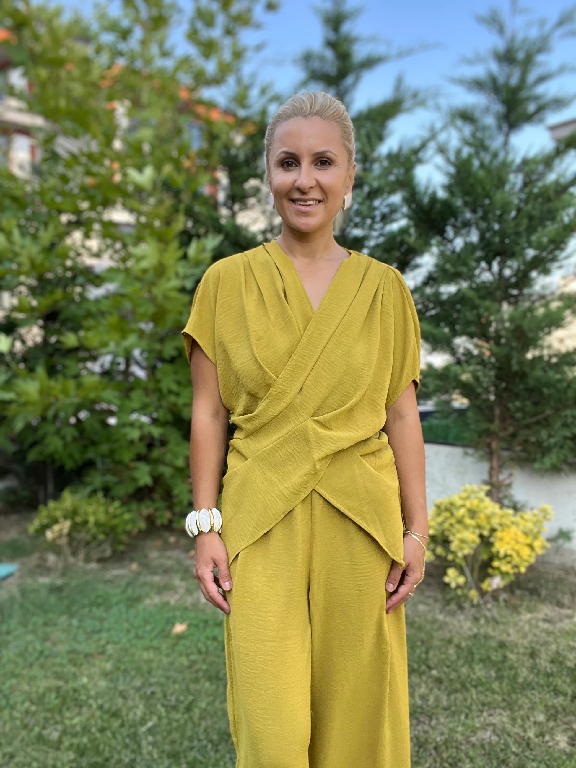 Asimetrik Kesim Pantolon- Bluz Takım - 4