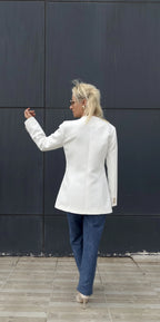 Beyaz Gold Düğme Detay Blazer - 3