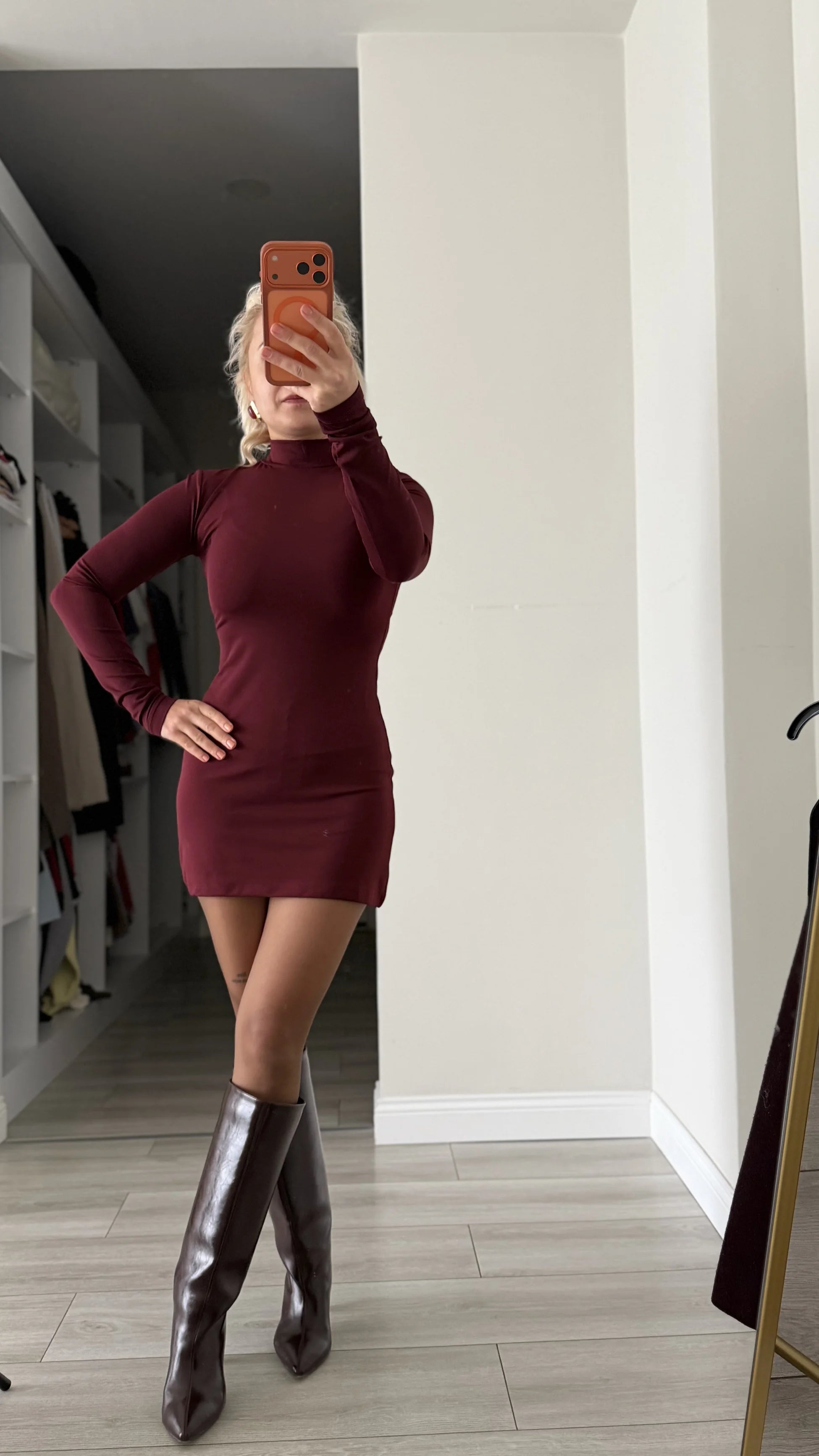 Balıkçı Yaka Mini Elbise Bordo - 2