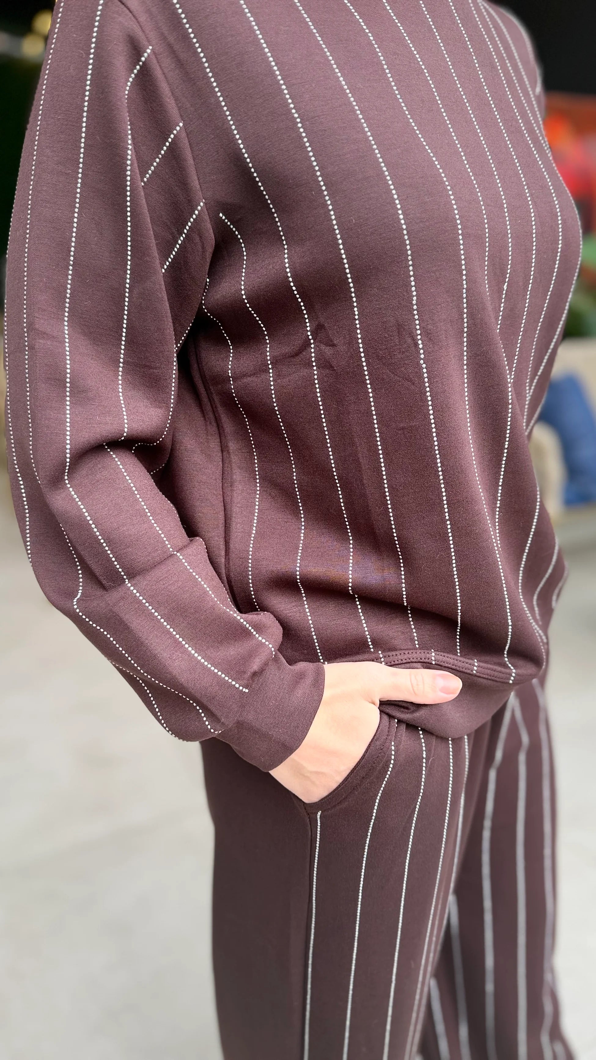 Taşlı Sweat Pantolon Takım Kahve - 3