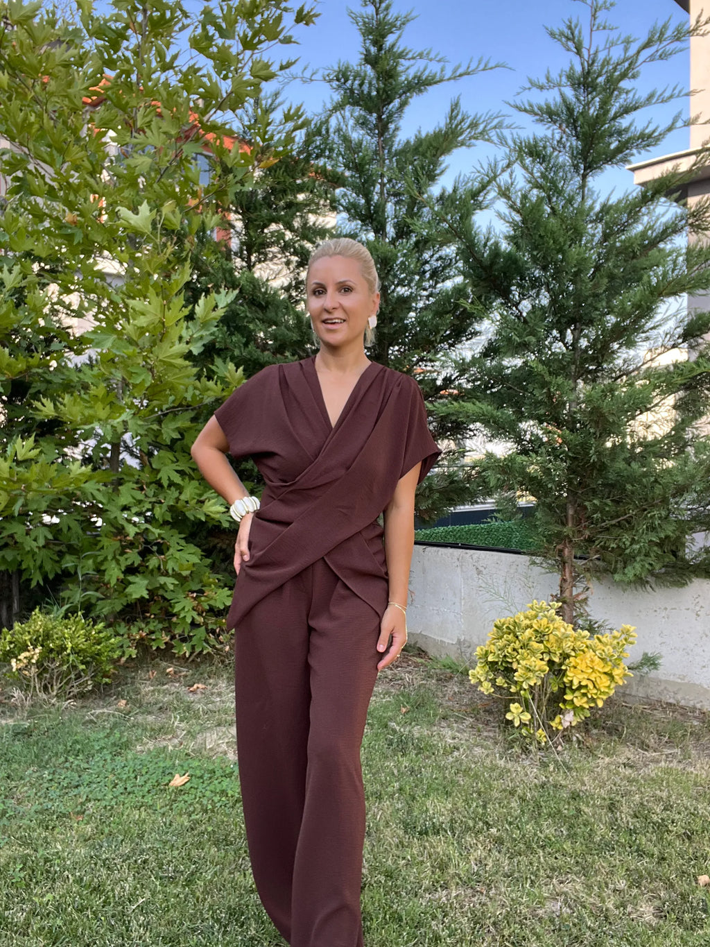Asimetrik Kesim Pantolon Bluz Takım - 3