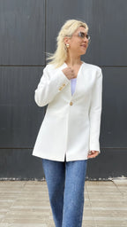 Beyaz Gold Düğme Detay Blazer - 2