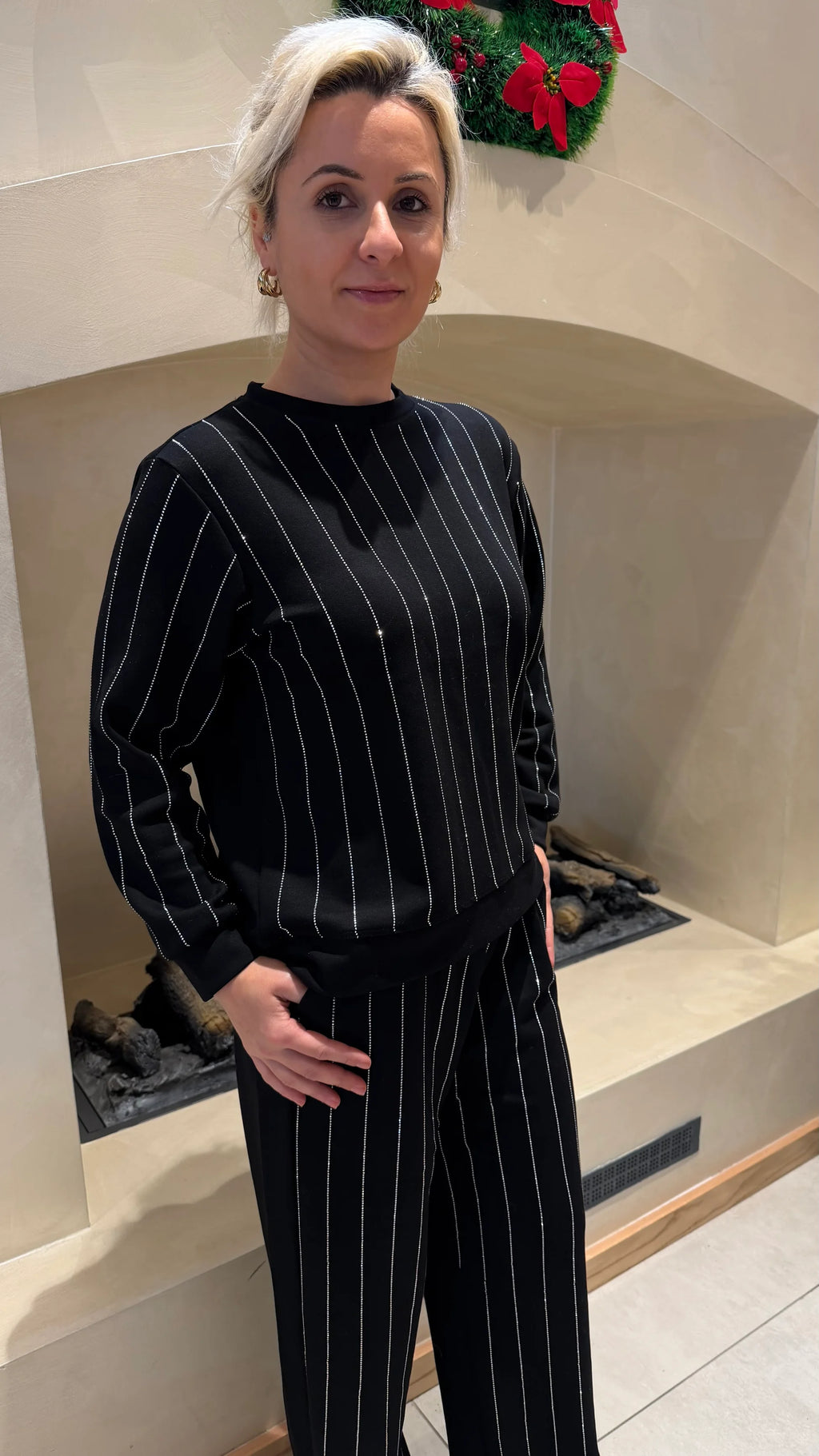 Taşlı Sweat Pantolon Takım Siyah