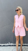 Yelekli Şort Takım Pembe