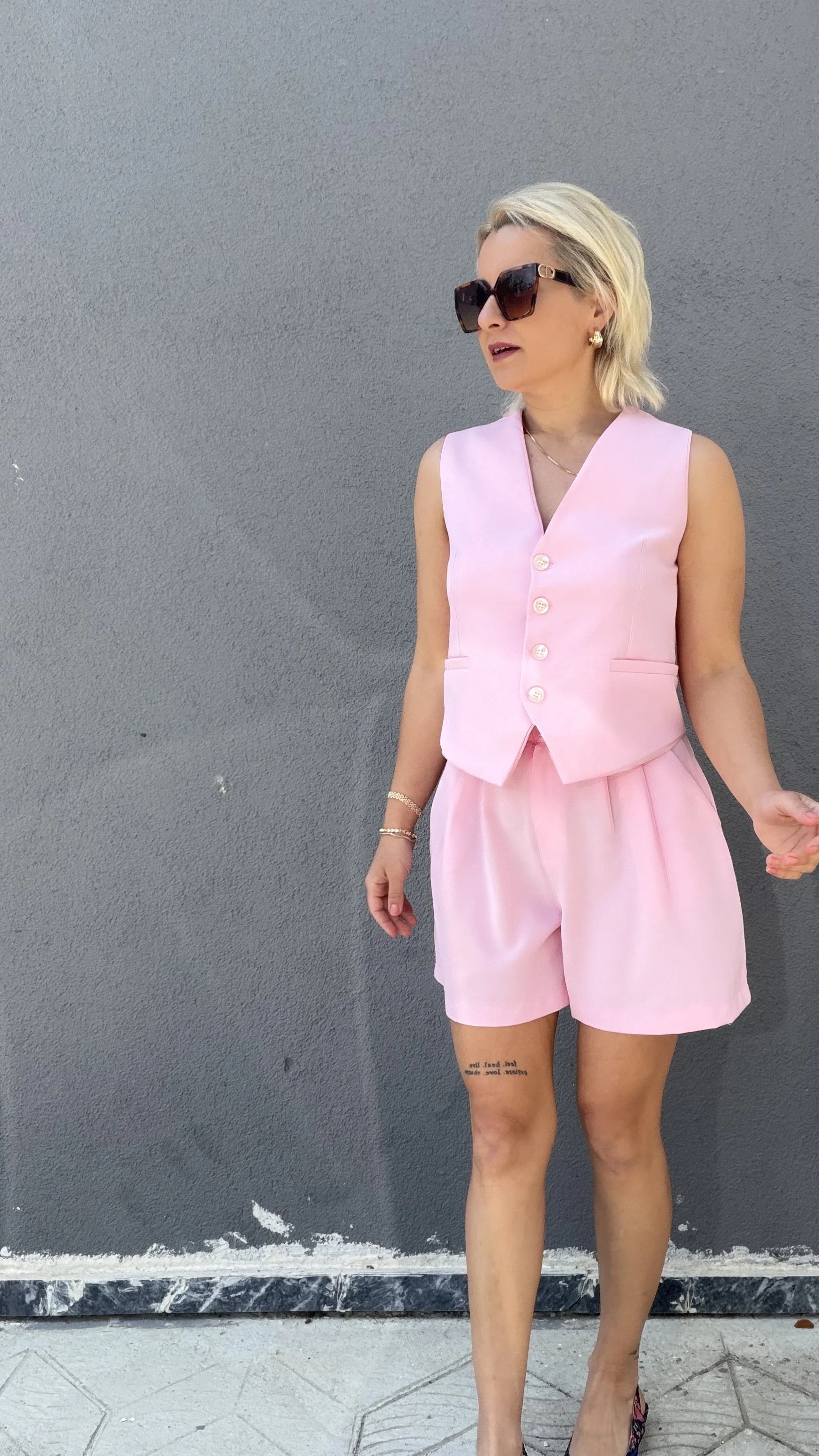 Yelekli Şort Takım Pembe