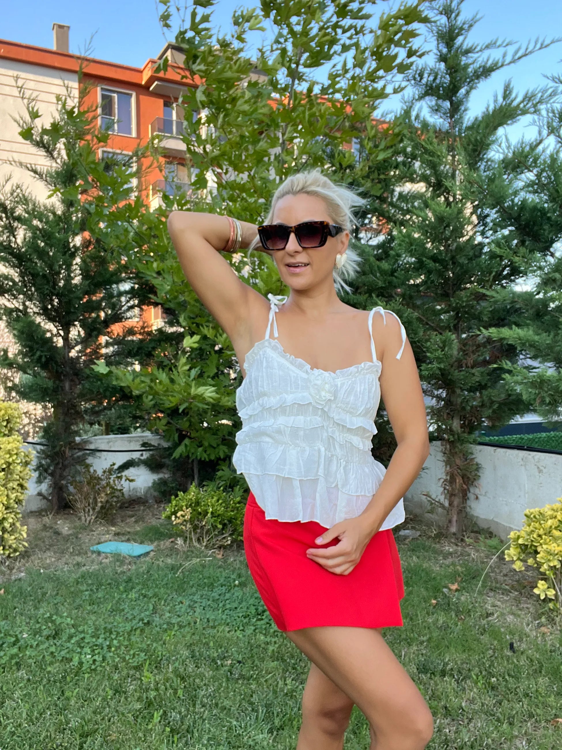 İp Askılı Gül Detay Bluz - 2