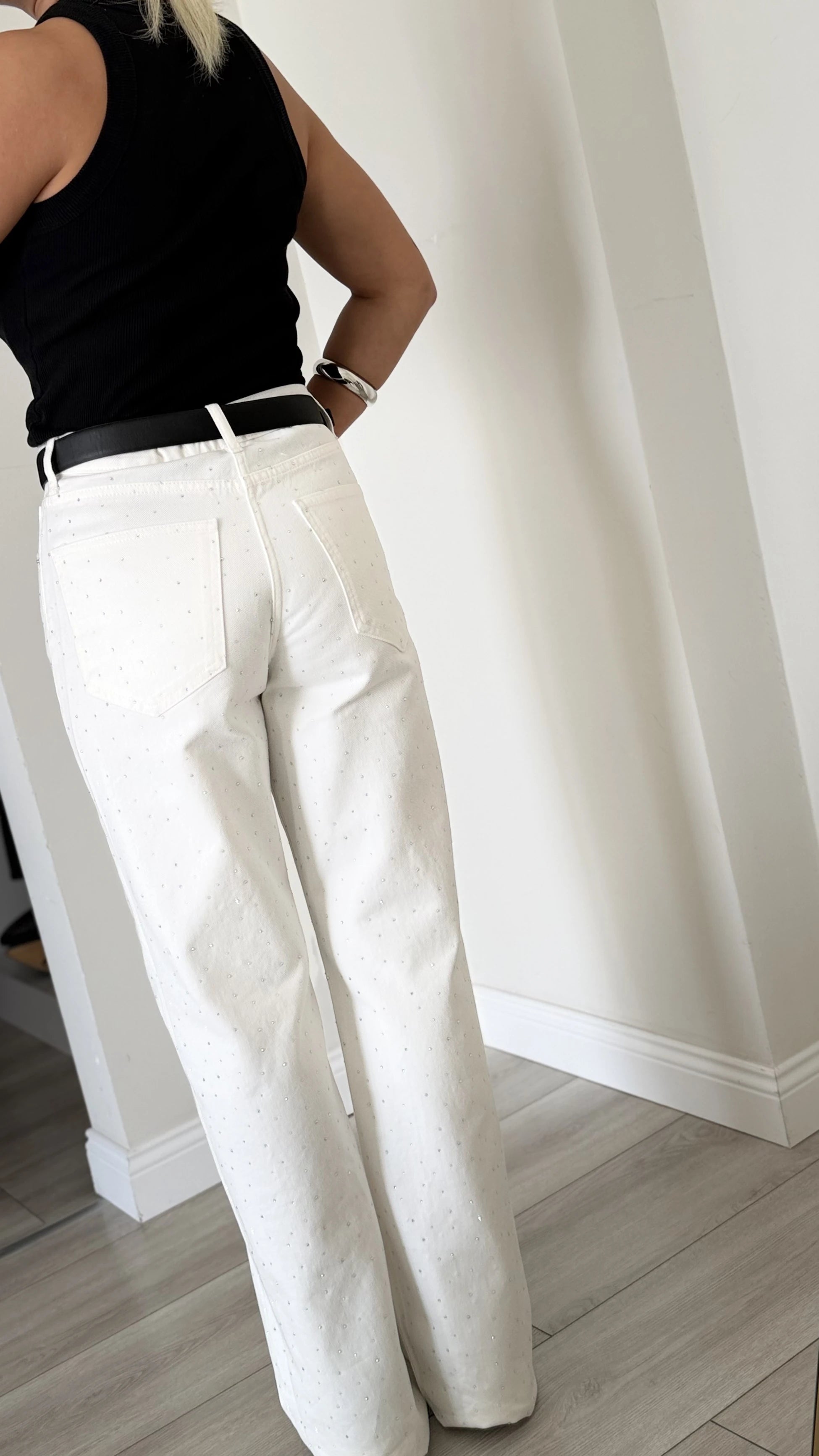 Full Taşlı Wide Leg Jean Kırık Beyaz - 2