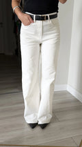 Full Taşlı Wide Leg Jean Kırık Beyaz