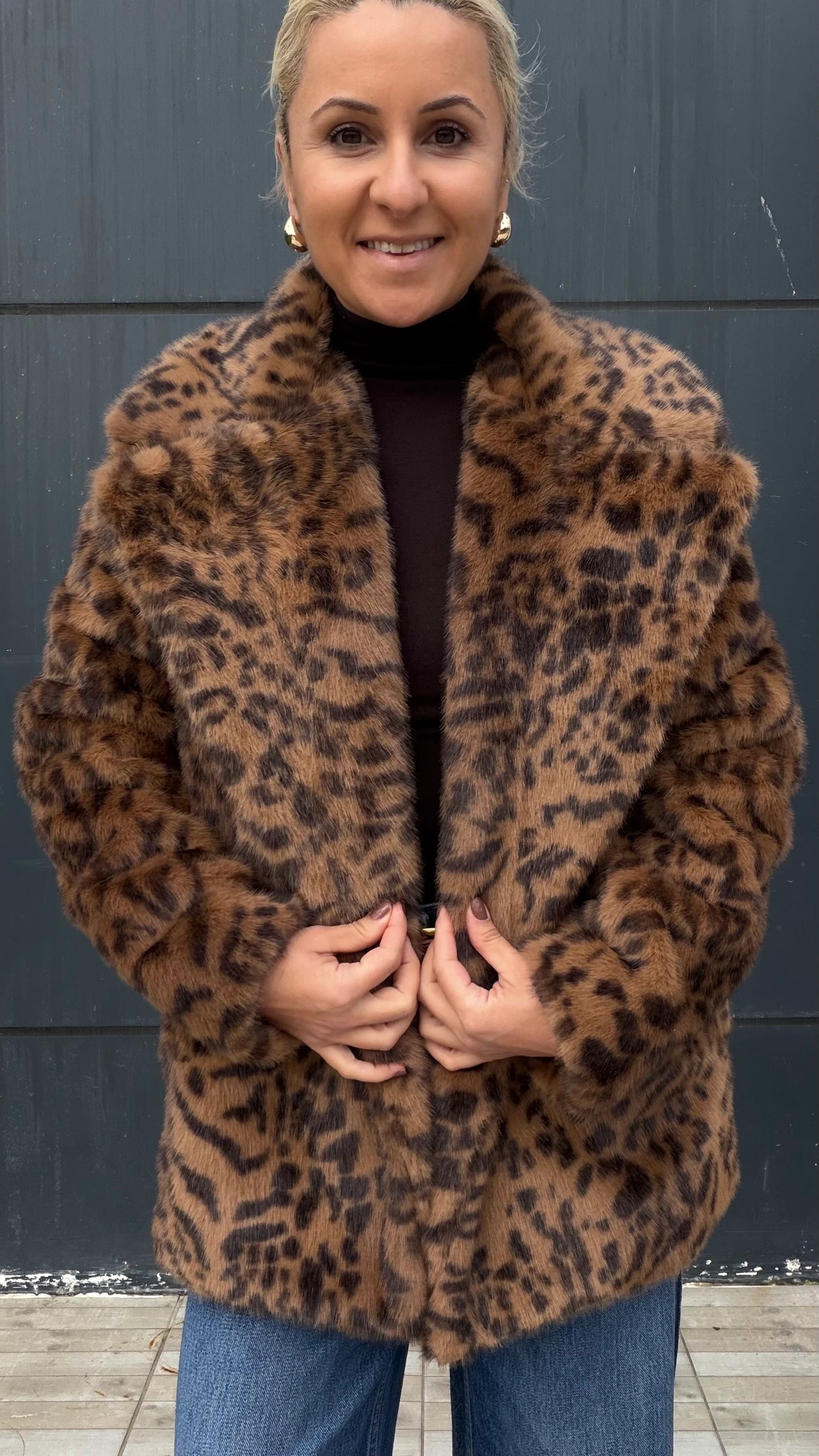 Kürklü Leopar  Desen Kaban Taba - 3
