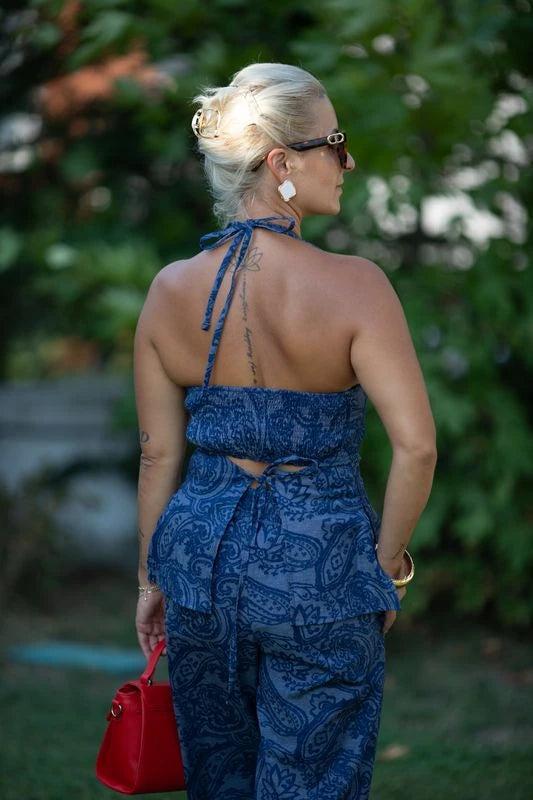 Şal Desen Denim Bluz-Pantolon Takım - 3