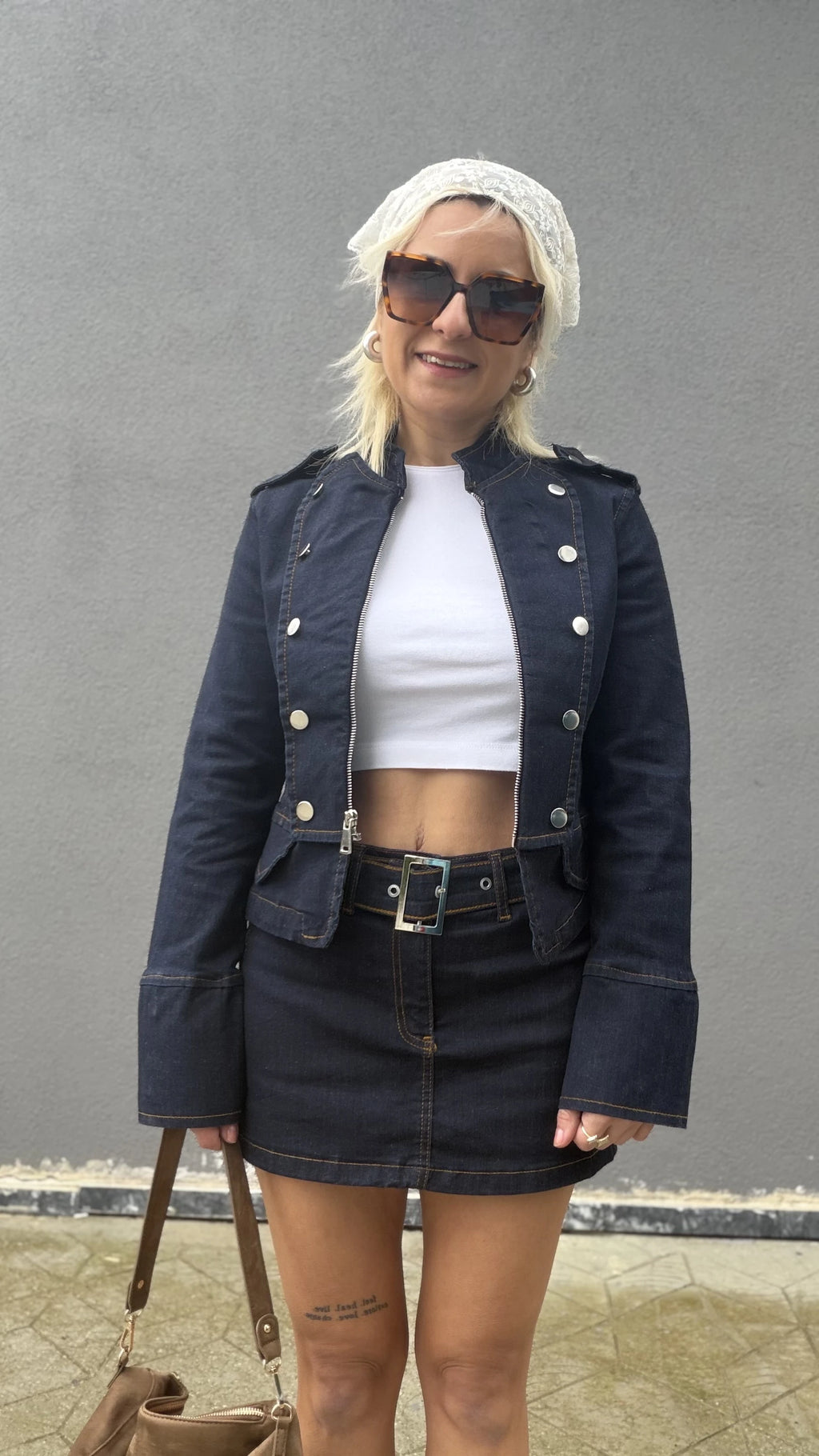 Düğme Detay Denim Ceket Mavi - 5