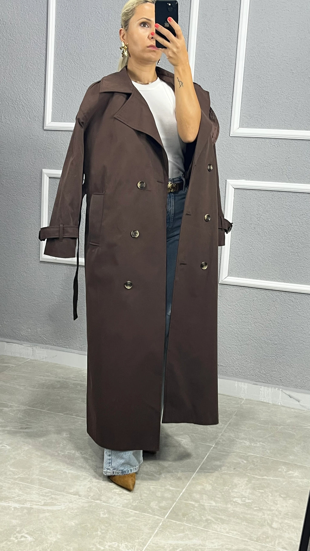 Premıum Kumaş Trençkot Kahve - 2