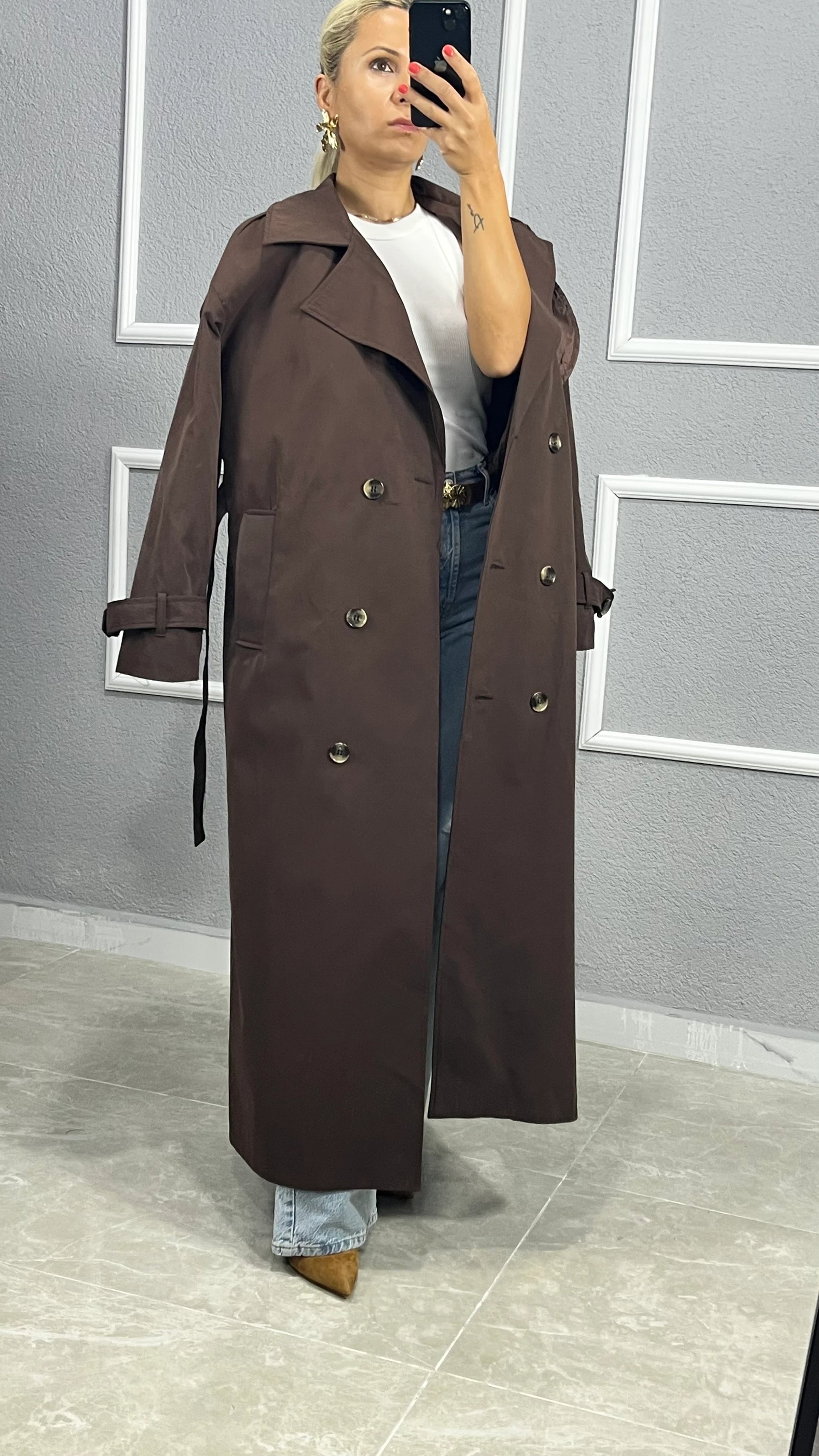 Premıum Kumaş Trençkot Kahve - 2