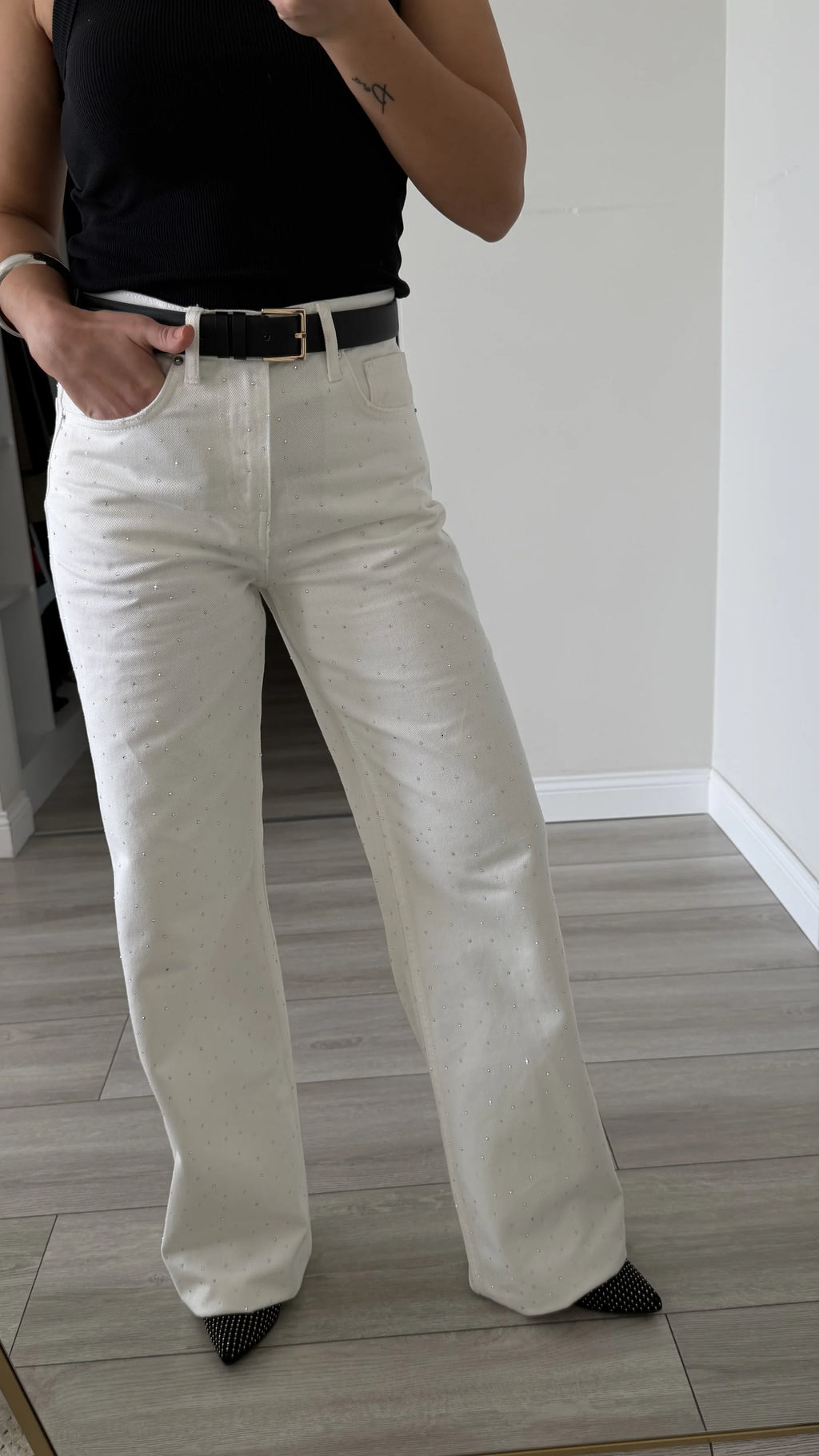 Full Taşlı Wide Leg Jean Kırık Beyaz - 6