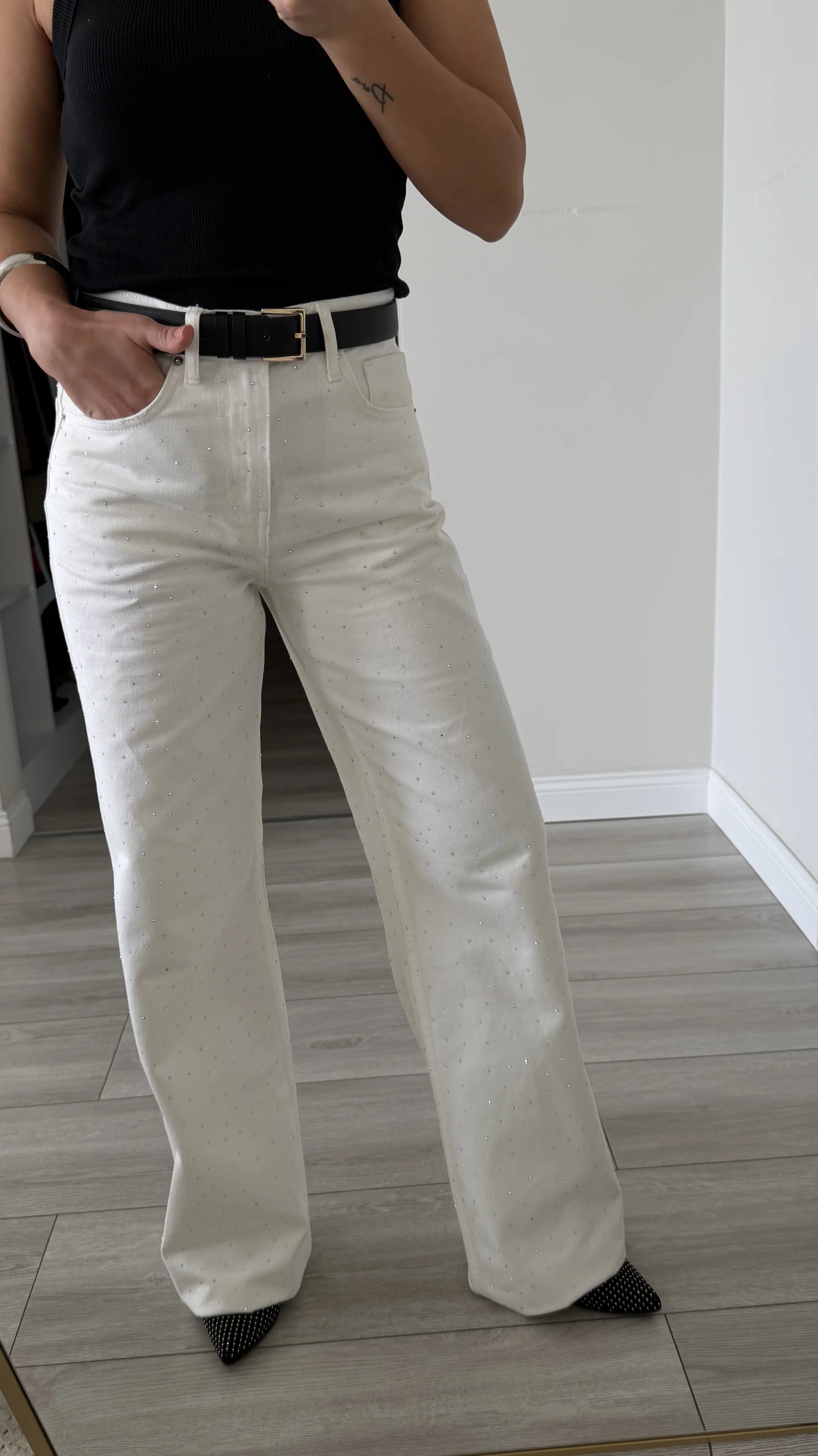 Full Taşlı Wide Leg Jean Kırık Beyaz - 6