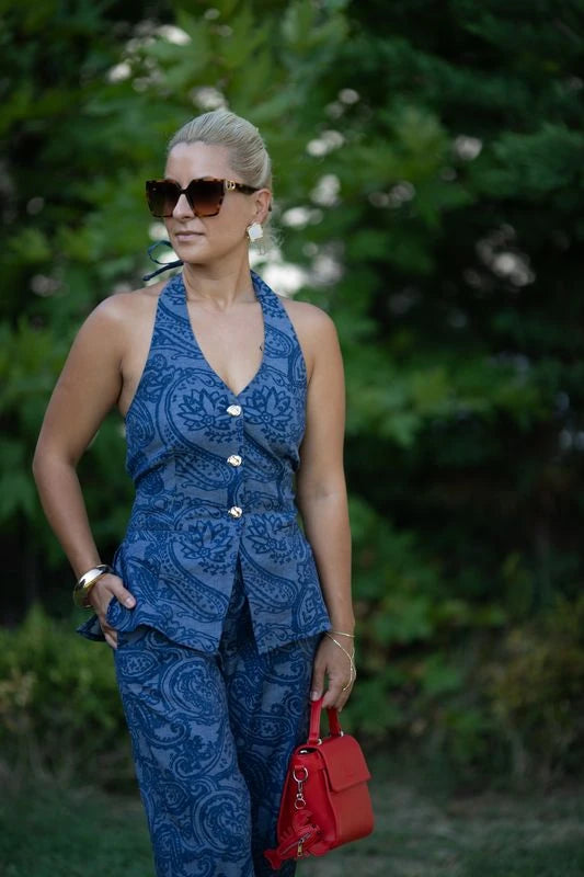 Şal Desen Denim Bluz-Pantolon Takım - 9
