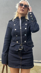 Düğme Detay Denim Ceket Mavi - 3