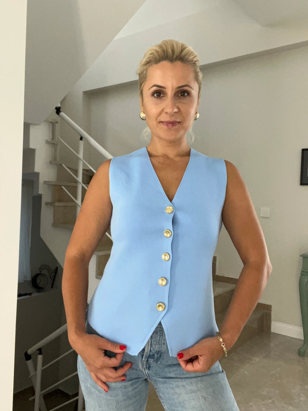 Bebe Mavisi Düğme Yelek