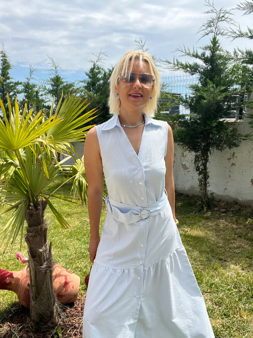Mavi Çizgili Elbise - 4