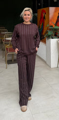 Taşlı Sweat Pantolon Takım Kahve