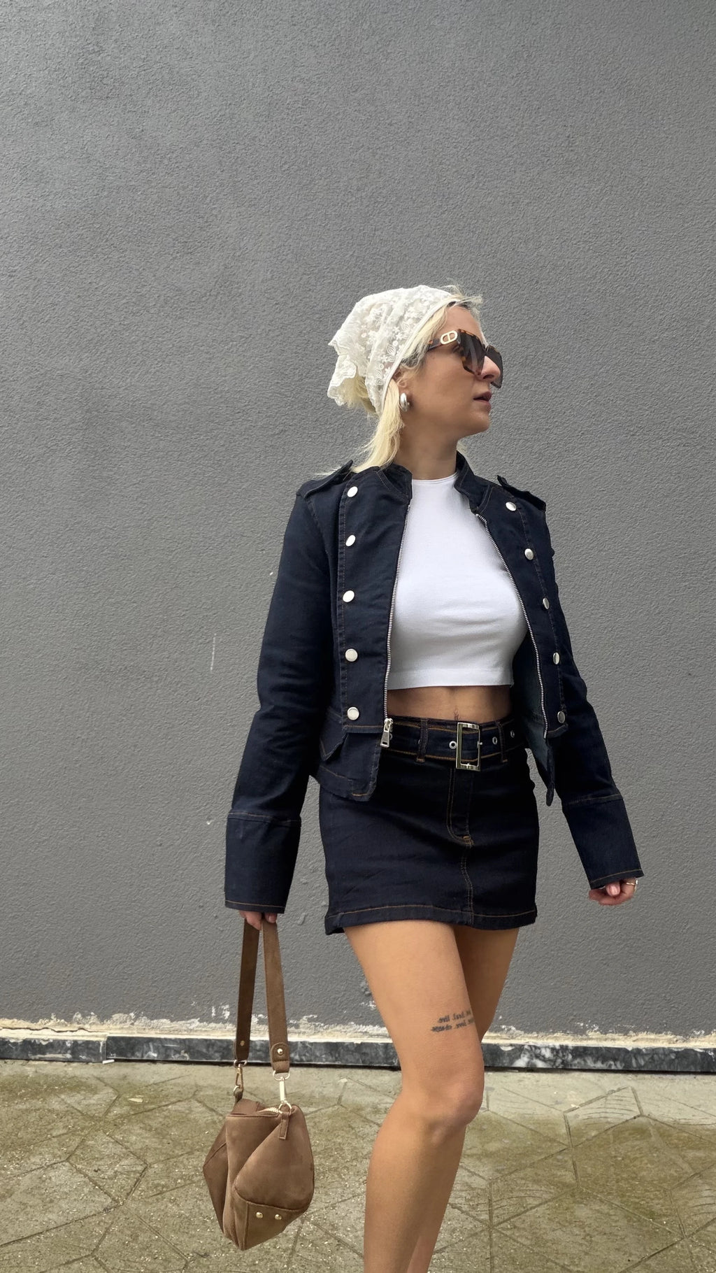 Denim Etek Kendinden Kemerli